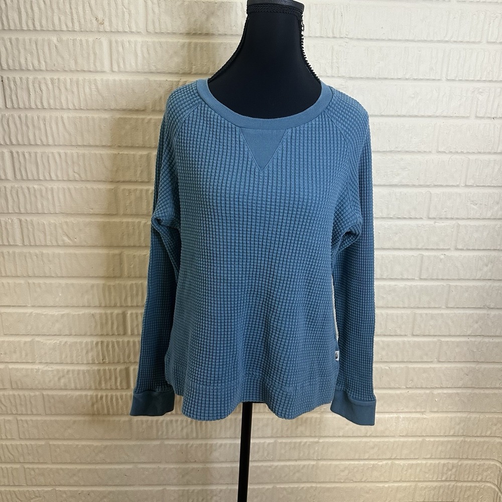 North Face Chabot Crew Waffle Thermal Top Womens L Teal Blue Raglan Outdoor Hike